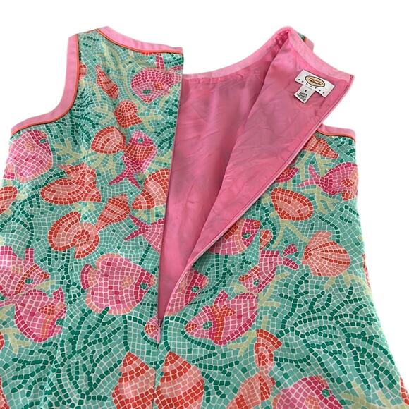 Talbots Petite Sleeveless Fish Print Sheath Dress Green Pink Cotton Woman Sz 8P - Picture 5 of 12